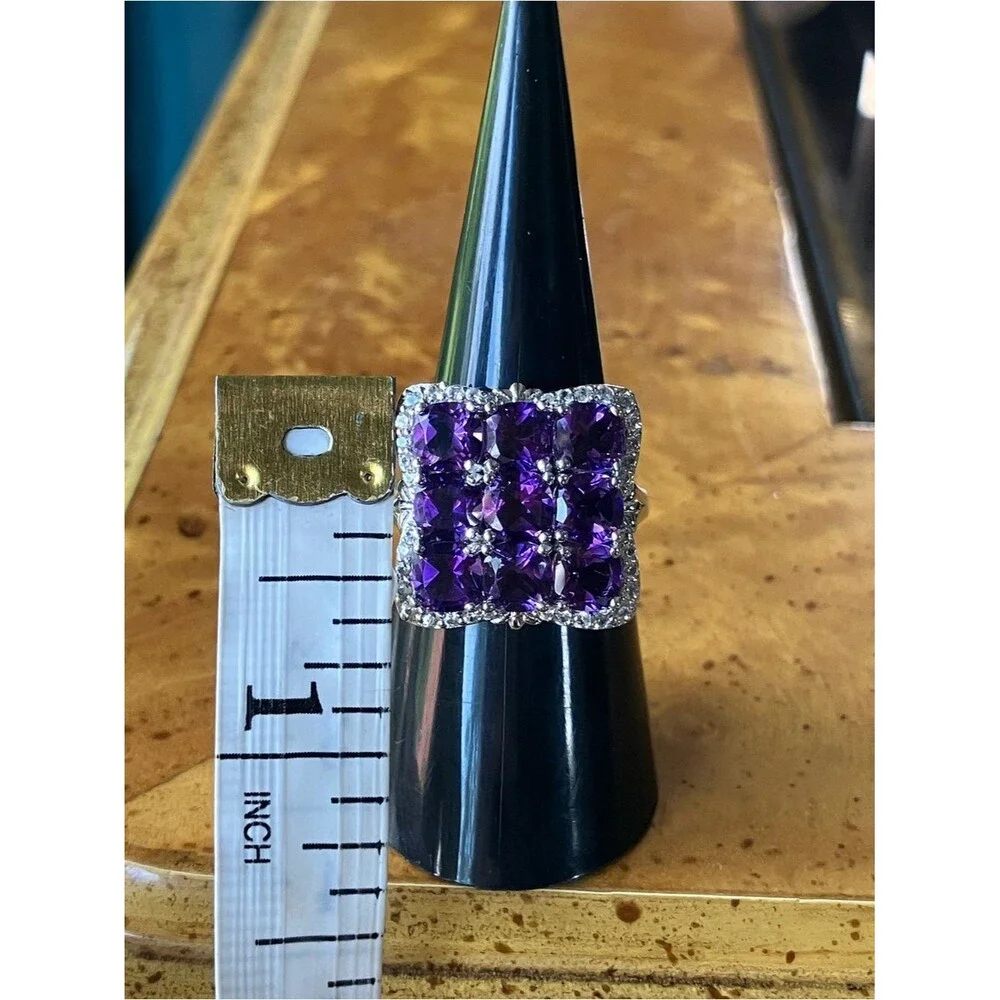 African Amethyst Sterling Silver Cocktail Ring Size 7
